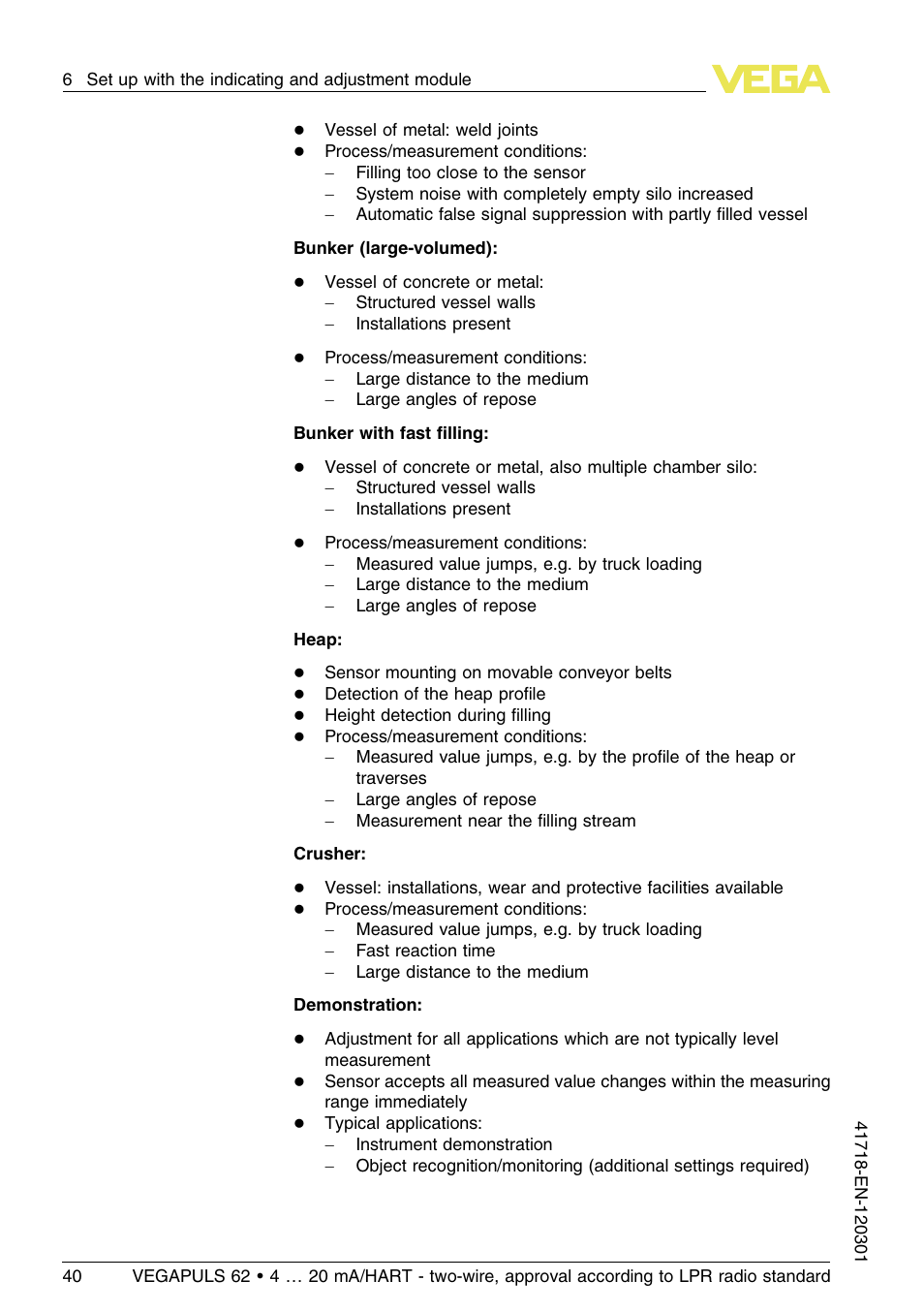 VEGA VEGAPULS 62 (≥ 2.0.0 - ≥ 4.0.0) 4 … 20 mA_HART - two-wire, approval according to LPR radio standard User Manual | Page 40 / 88