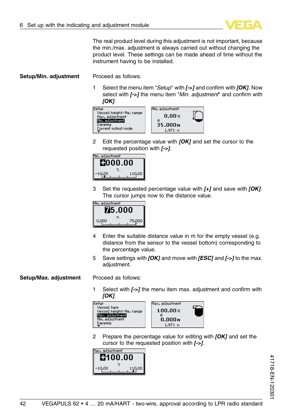 VEGA VEGAPULS 62 (≥ 2.0.0 - ≥ 4.0.0) 4 … 20 mA_HART - two-wire, approval according to LPR radio standard User Manual | Page 42 / 88