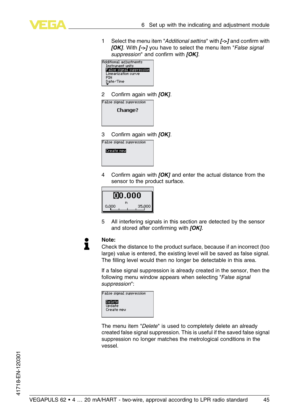 VEGA VEGAPULS 62 (≥ 2.0.0 - ≥ 4.0.0) 4 … 20 mA_HART - two-wire, approval according to LPR radio standard User Manual | Page 45 / 88