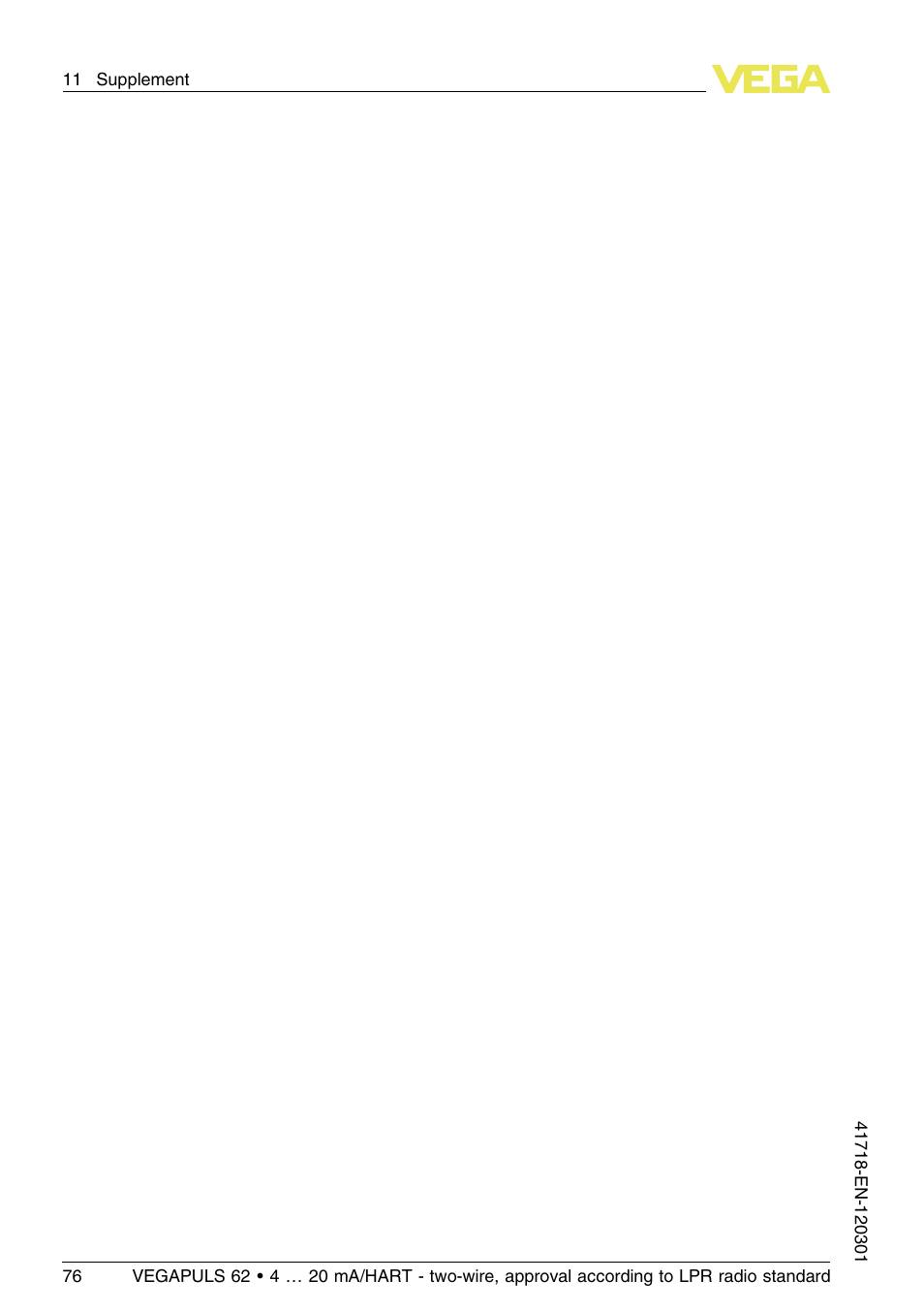 VEGA VEGAPULS 62 (≥ 2.0.0 - ≥ 4.0.0) 4 … 20 mA_HART - two-wire, approval according to LPR radio standard User Manual | Page 76 / 88