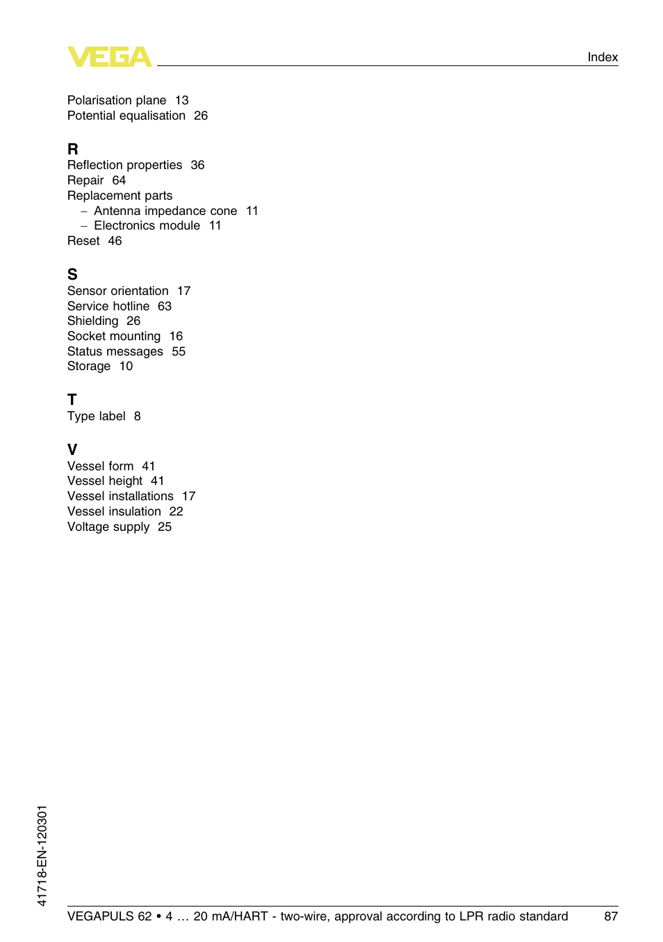 VEGA VEGAPULS 62 (≥ 2.0.0 - ≥ 4.0.0) 4 … 20 mA_HART - two-wire, approval according to LPR radio standard User Manual | Page 87 / 88