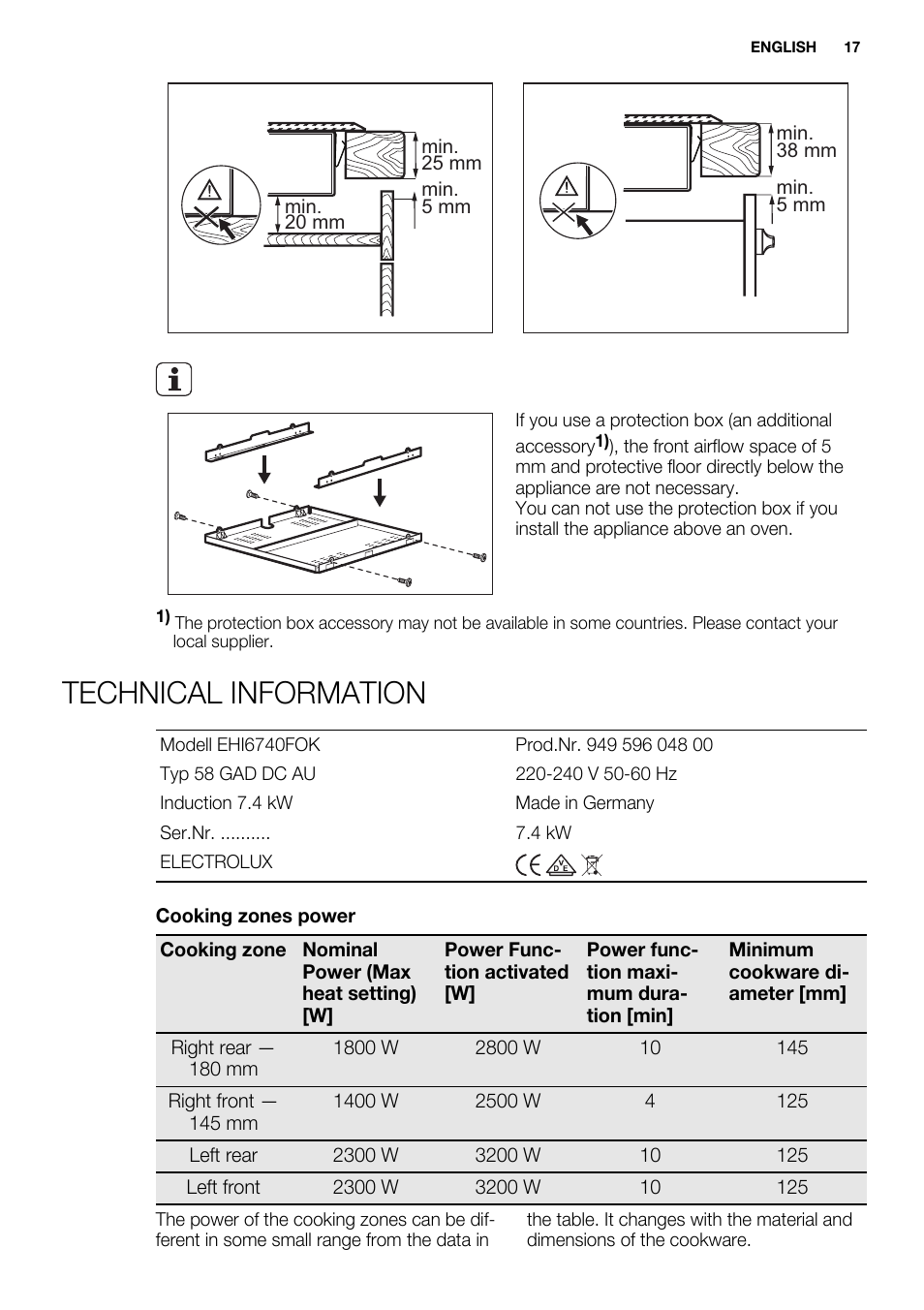 Technical information | Electrolux EHI 6740 FOK User Manual | Page 17 / 80