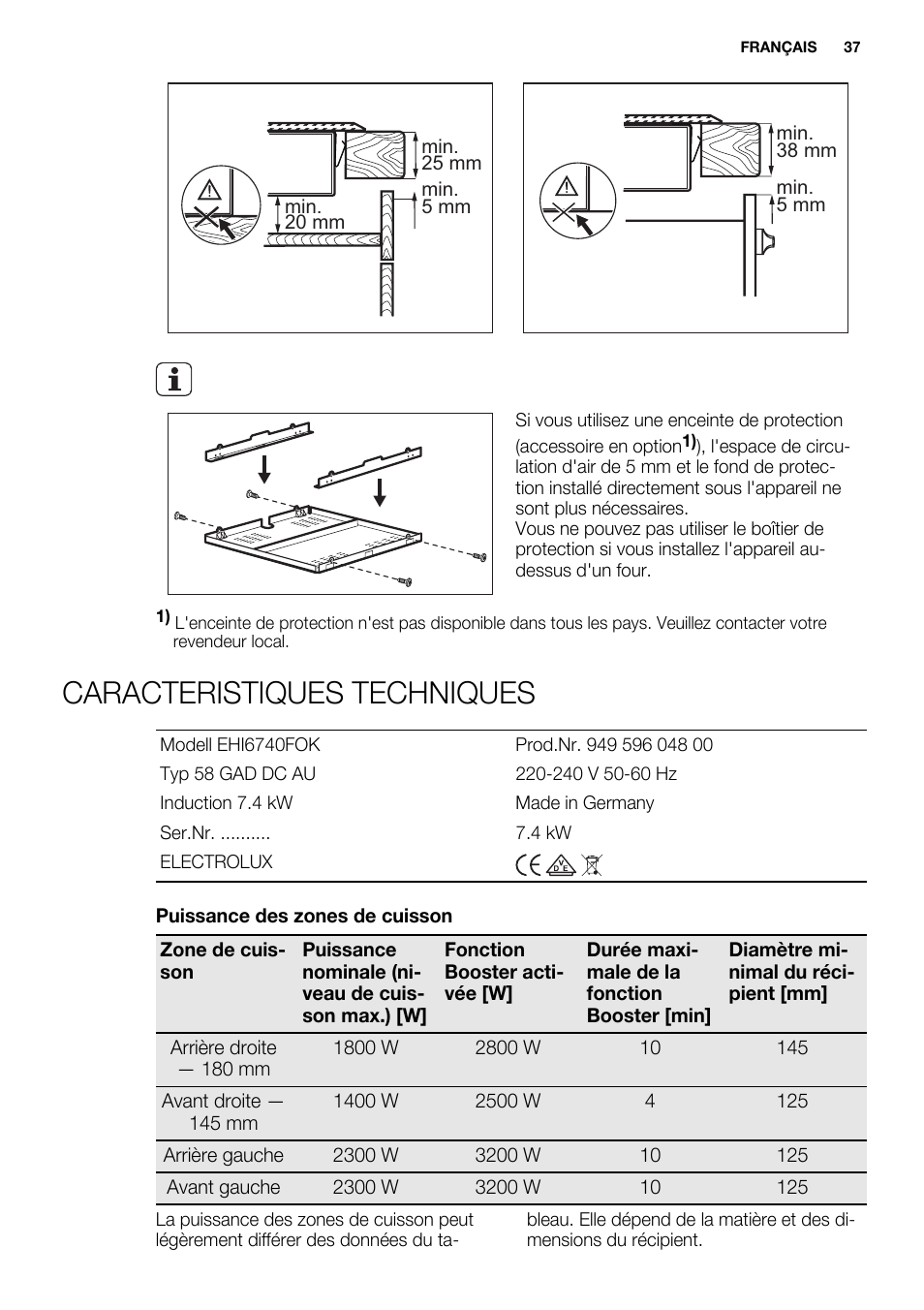 Caracteristiques techniques | Electrolux EHI 6740 FOK User Manual | Page 37 / 80