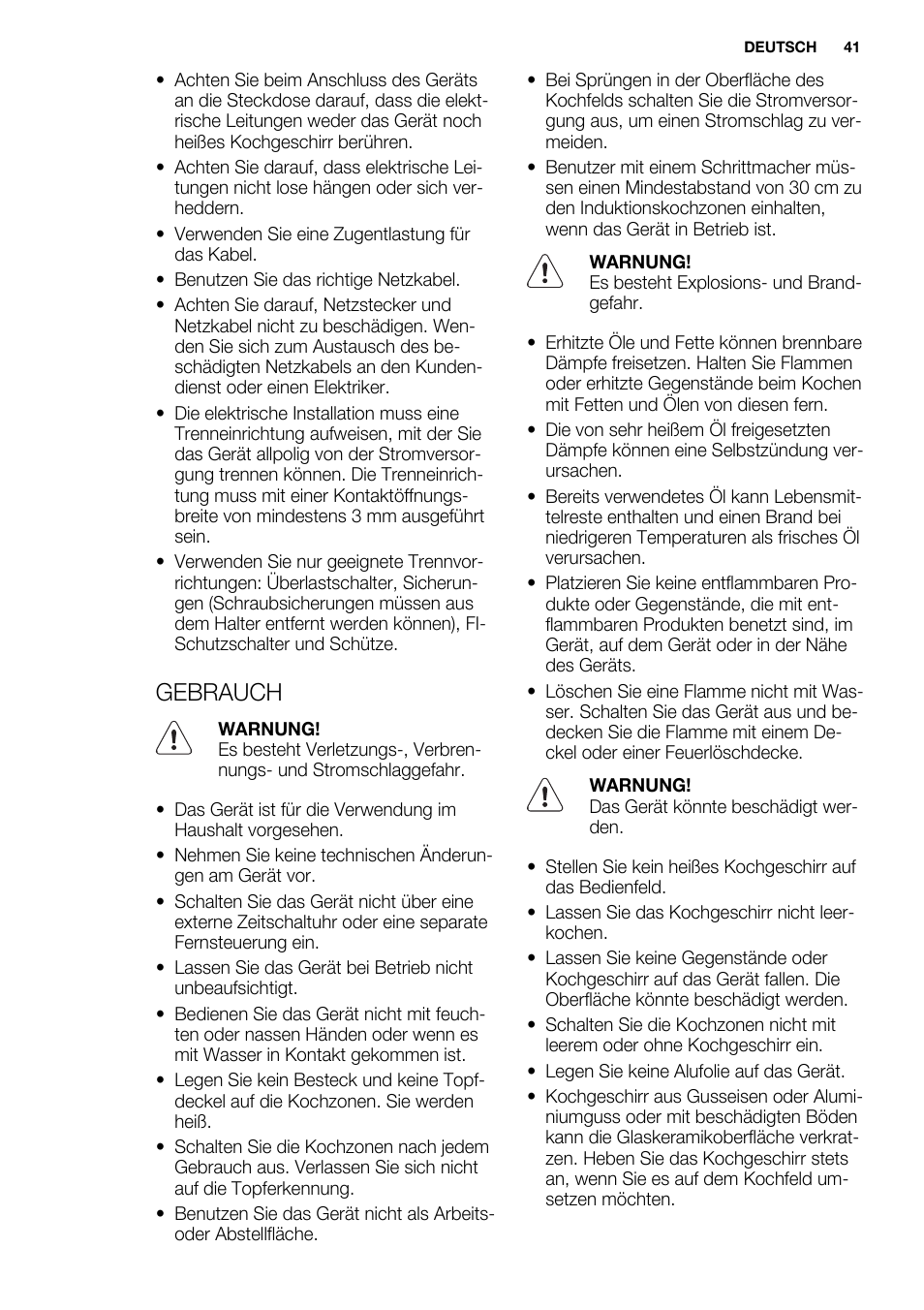 Gebrauch | Electrolux EHI 6740 FOK User Manual | Page 41 / 80