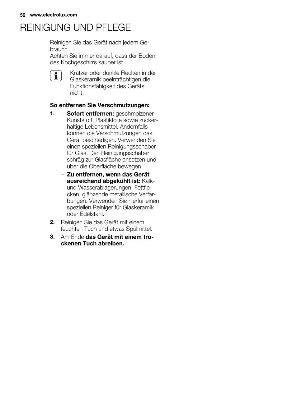 Reinigung und pflege | Electrolux EHI 6740 FOK User Manual | Page 52 / 80