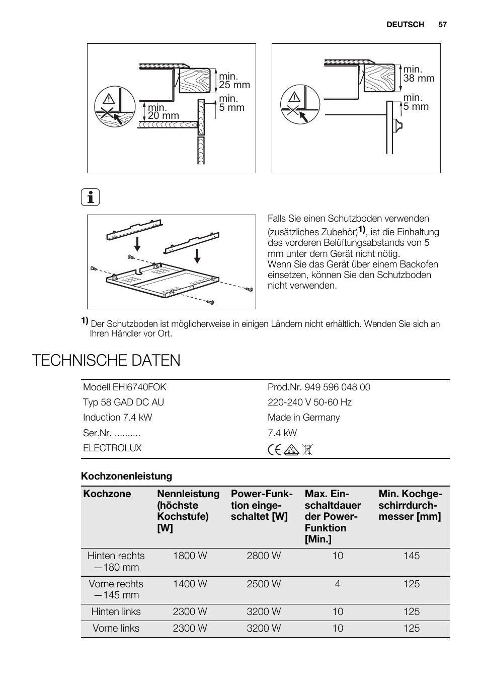 Technische daten | Electrolux EHI 6740 FOK User Manual | Page 57 / 80