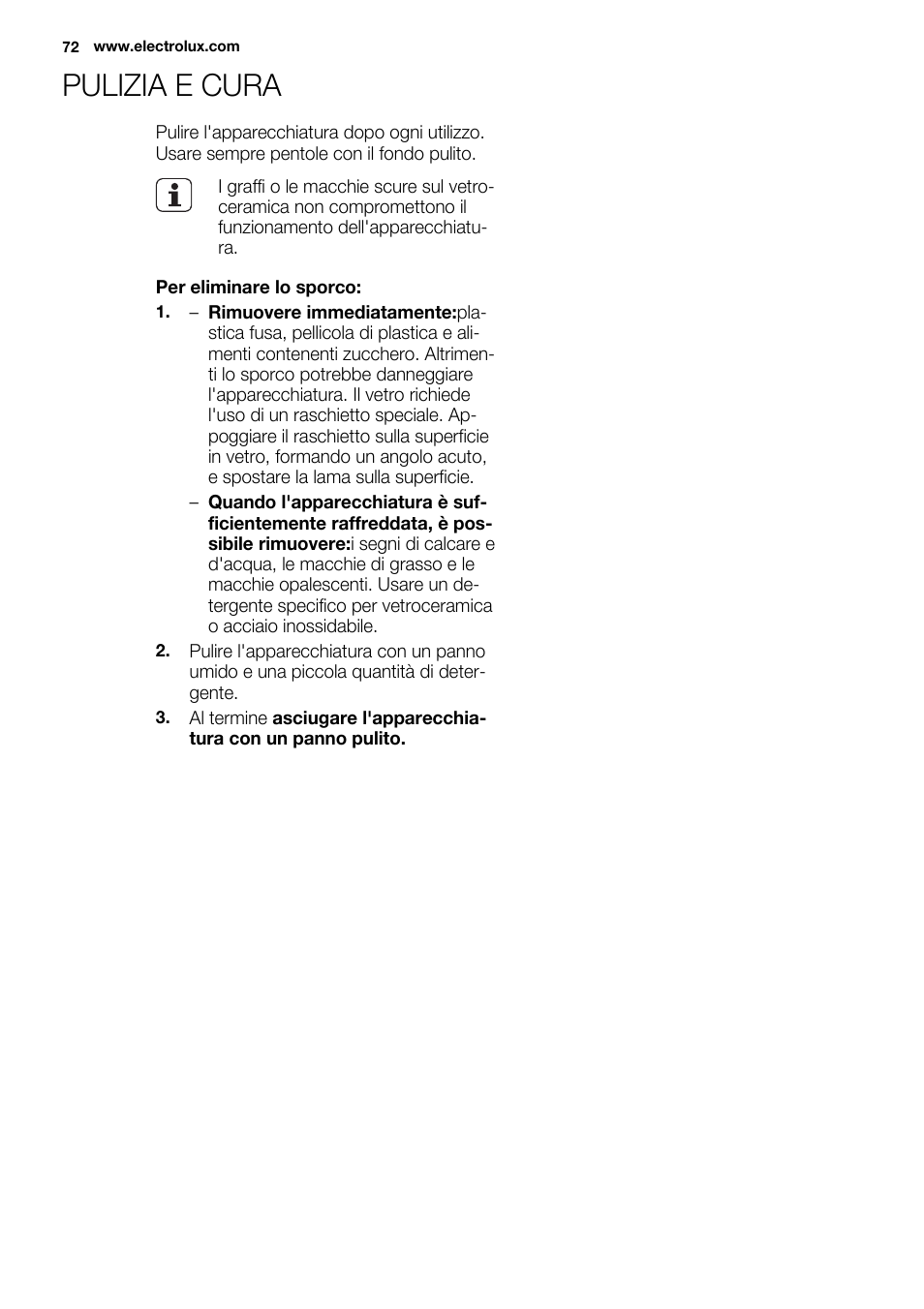 Pulizia e cura | Electrolux EHI 6740 FOK User Manual | Page 72 / 80