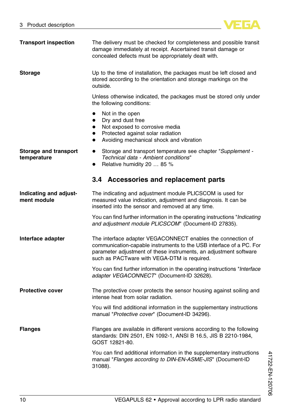 4 accessories and replacement parts | VEGA VEGAPULS 62 (≥ 2.0.0 - ≥ 4.0.0) Modbus and Levelmaster protocol Approval according to LPR radio standard User Manual | Page 10 / 96