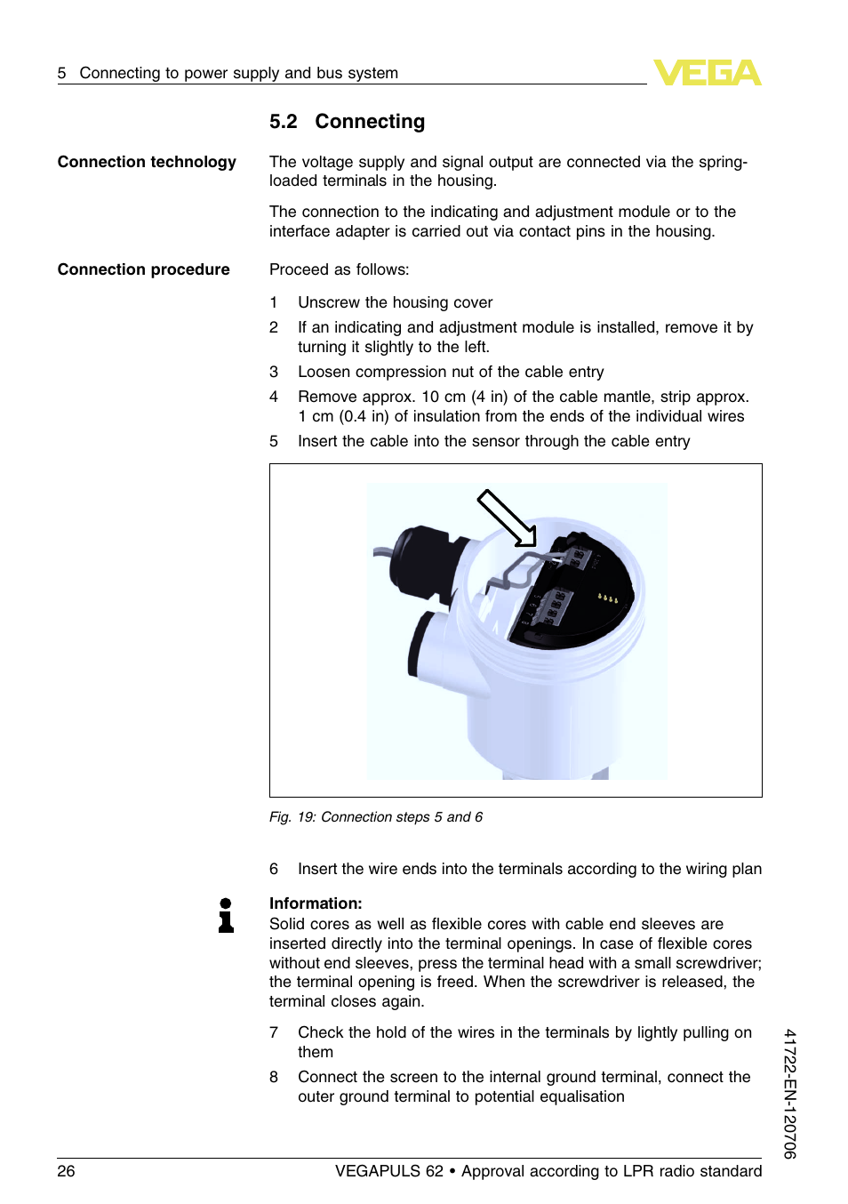 2 connecting | VEGA VEGAPULS 62 (≥ 2.0.0 - ≥ 4.0.0) Modbus and Levelmaster protocol Approval according to LPR radio standard User Manual | Page 26 / 96