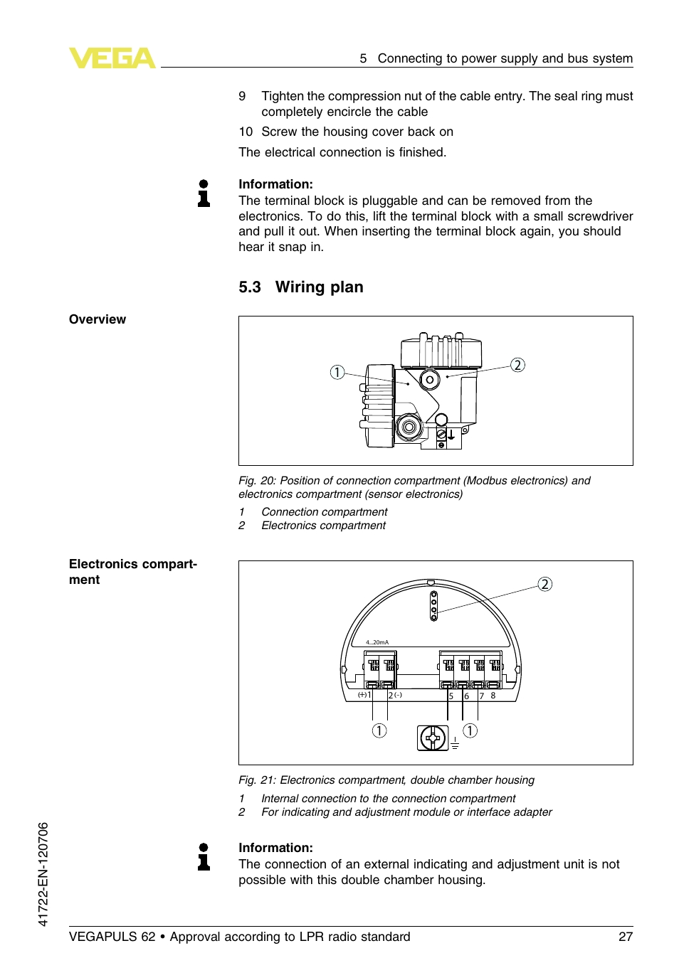3 wiring plan | VEGA VEGAPULS 62 (≥ 2.0.0 - ≥ 4.0.0) Modbus and Levelmaster protocol Approval according to LPR radio standard User Manual | Page 27 / 96