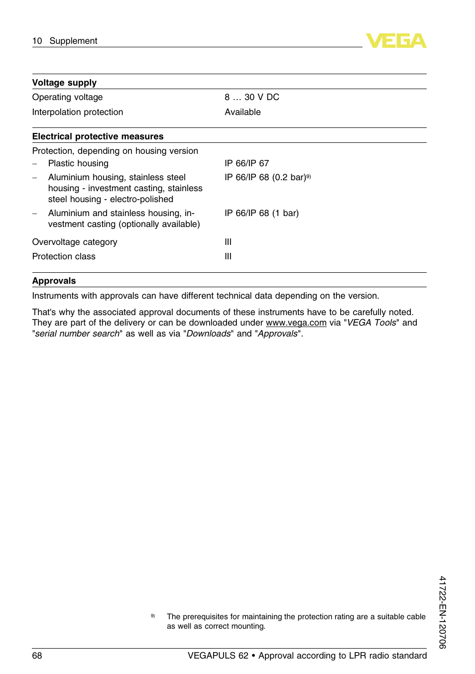 VEGA VEGAPULS 62 (≥ 2.0.0 - ≥ 4.0.0) Modbus and Levelmaster protocol Approval according to LPR radio standard User Manual | Page 68 / 96