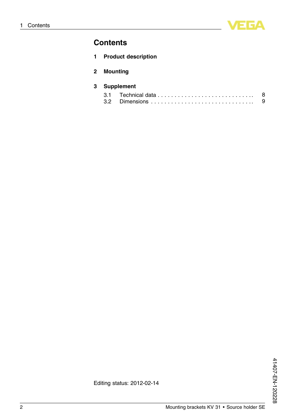 VEGA KV 31 Mounting brackets For tubes with ø 200…400 mm (Horizontal sensor mounting) User Manual | Page 2 / 12