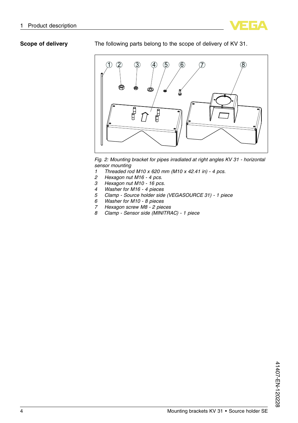 VEGA KV 31 Mounting brackets For tubes with ø 200…400 mm (Horizontal sensor mounting) User Manual | Page 4 / 12