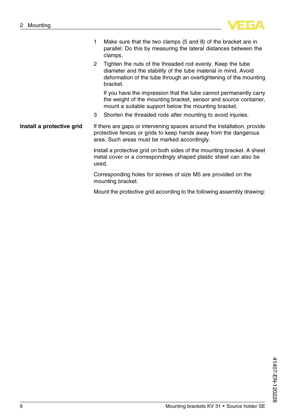 VEGA KV 31 Mounting brackets For tubes with ø 200…400 mm (Horizontal sensor mounting) User Manual | Page 6 / 12