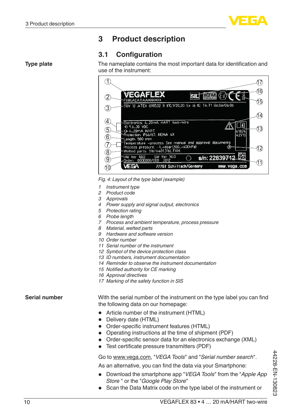 3 product description, 1 configuration | VEGA VEGAFLEX 83 4 … 20 mA_HART two-wire Rod and cable probe - PFA insulated With SIL qualification User Manual | Page 10 / 96