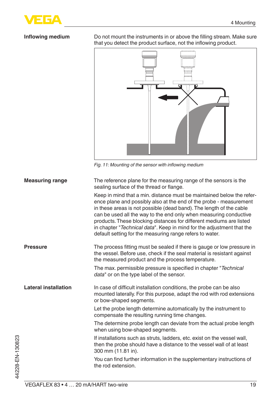 VEGA VEGAFLEX 83 4 … 20 mA_HART two-wire Rod and cable probe - PFA insulated With SIL qualification User Manual | Page 19 / 96