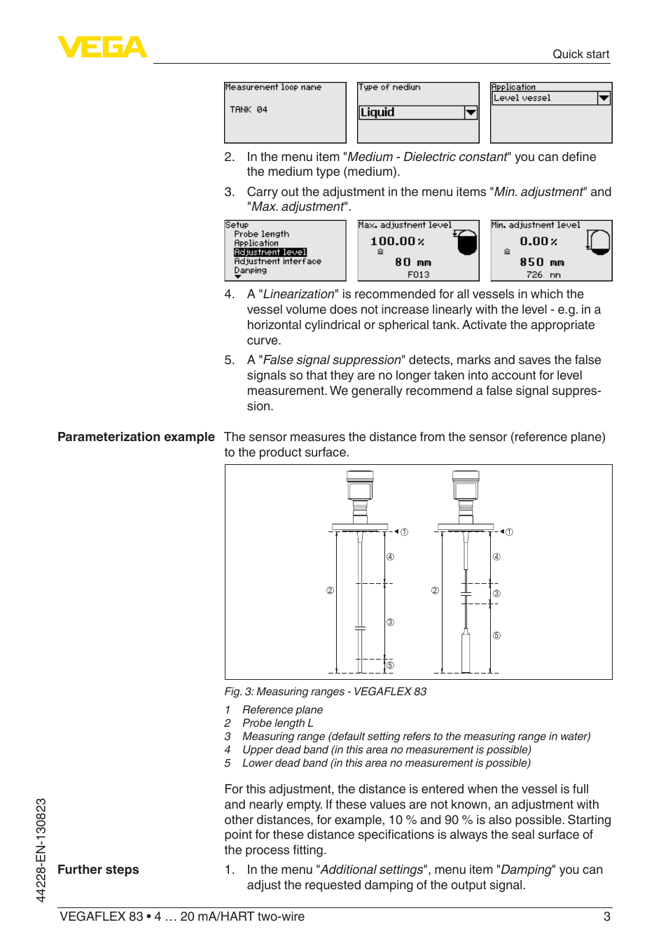 VEGA VEGAFLEX 83 4 … 20 mA_HART two-wire Rod and cable probe - PFA insulated With SIL qualification User Manual | Page 3 / 96