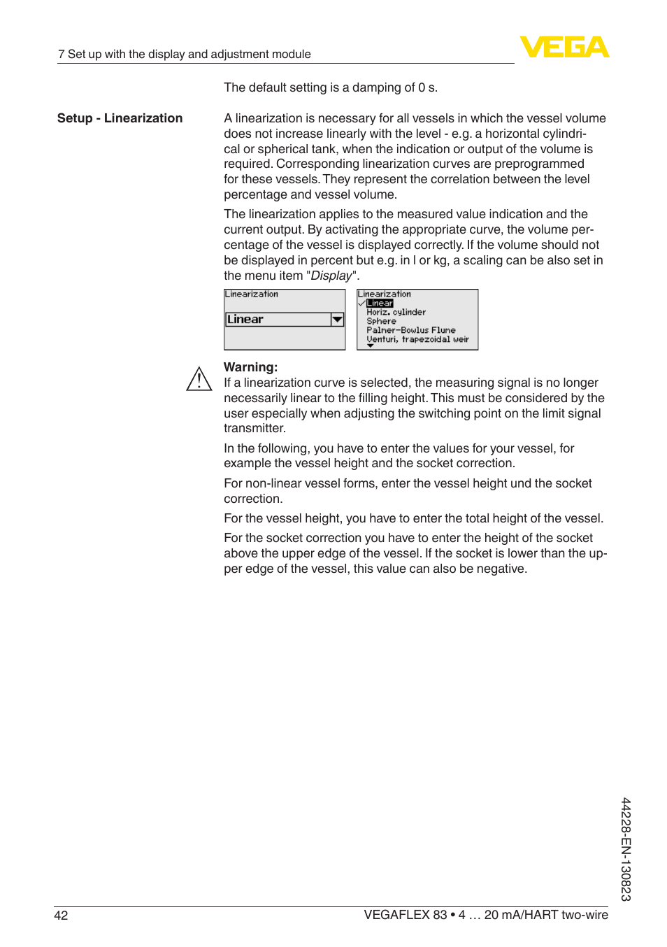 VEGA VEGAFLEX 83 4 … 20 mA_HART two-wire Rod and cable probe - PFA insulated With SIL qualification User Manual | Page 42 / 96