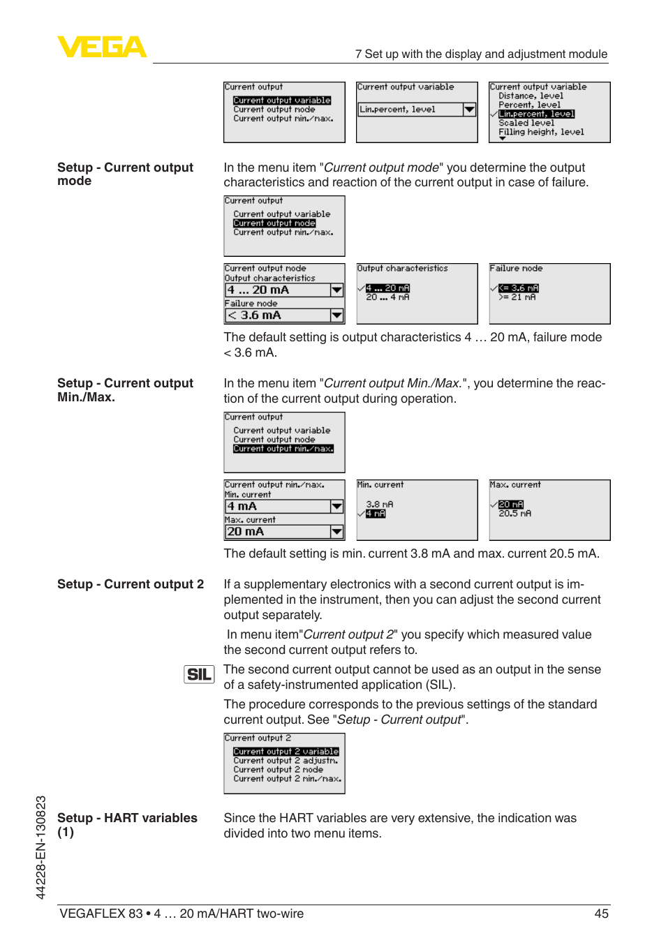 VEGA VEGAFLEX 83 4 … 20 mA_HART two-wire Rod and cable probe - PFA insulated With SIL qualification User Manual | Page 45 / 96