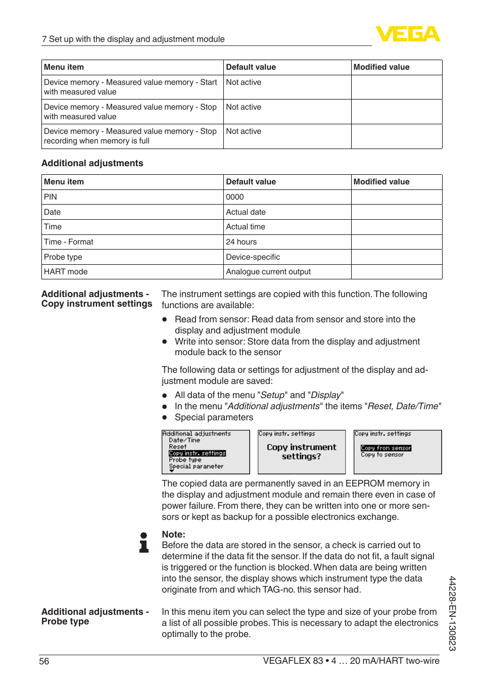 VEGA VEGAFLEX 83 4 … 20 mA_HART two-wire Rod and cable probe - PFA insulated With SIL qualification User Manual | Page 56 / 96