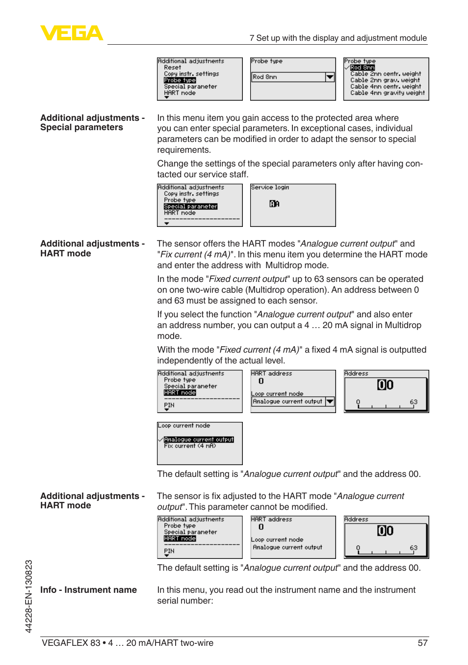 VEGA VEGAFLEX 83 4 … 20 mA_HART two-wire Rod and cable probe - PFA insulated With SIL qualification User Manual | Page 57 / 96