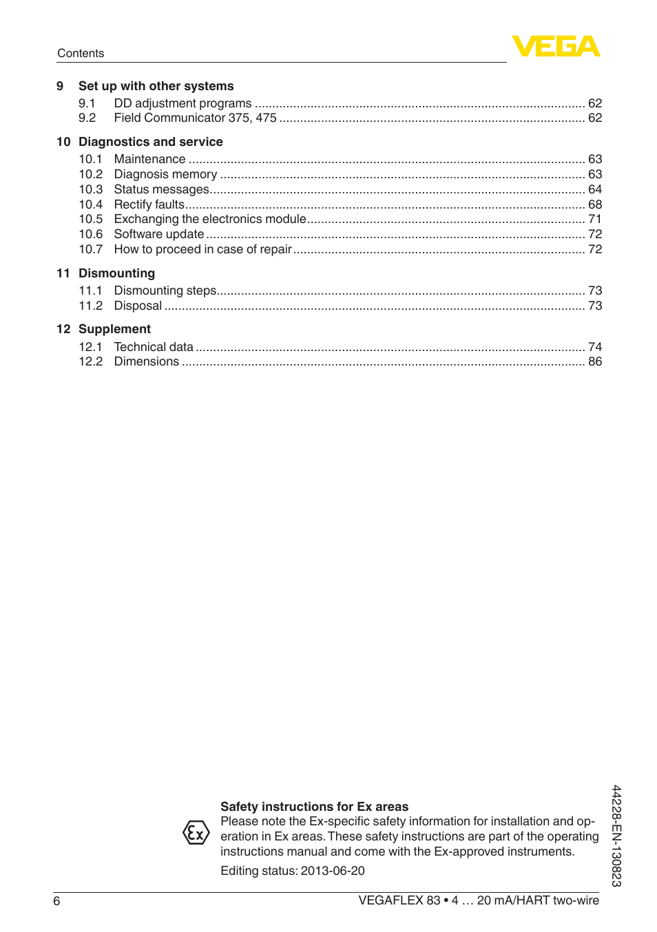 VEGA VEGAFLEX 83 4 … 20 mA_HART two-wire Rod and cable probe - PFA insulated With SIL qualification User Manual | Page 6 / 96
