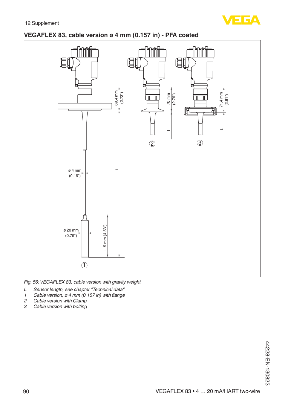 VEGA VEGAFLEX 83 4 … 20 mA_HART two-wire Rod and cable probe - PFA insulated With SIL qualification User Manual | Page 90 / 96