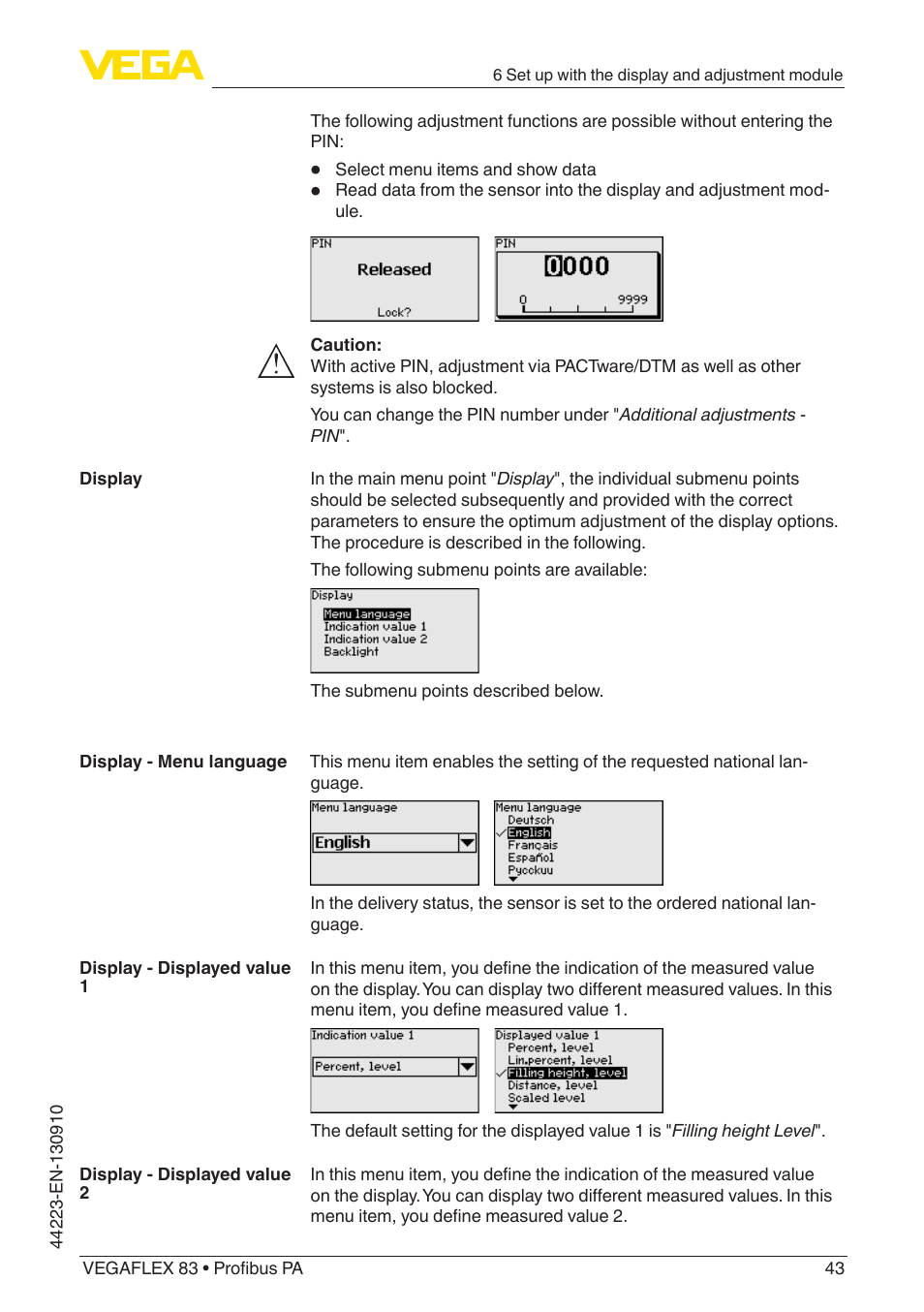 VEGA VEGAFLEX 83 Profibus PA Polished version User Manual | Page 43 / 96