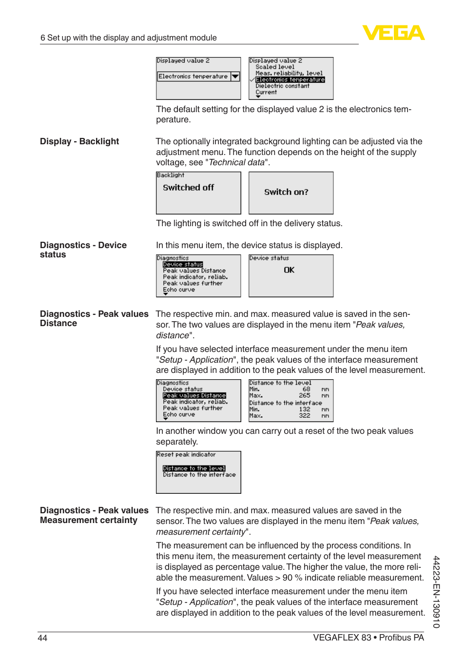 VEGA VEGAFLEX 83 Profibus PA Polished version User Manual | Page 44 / 96