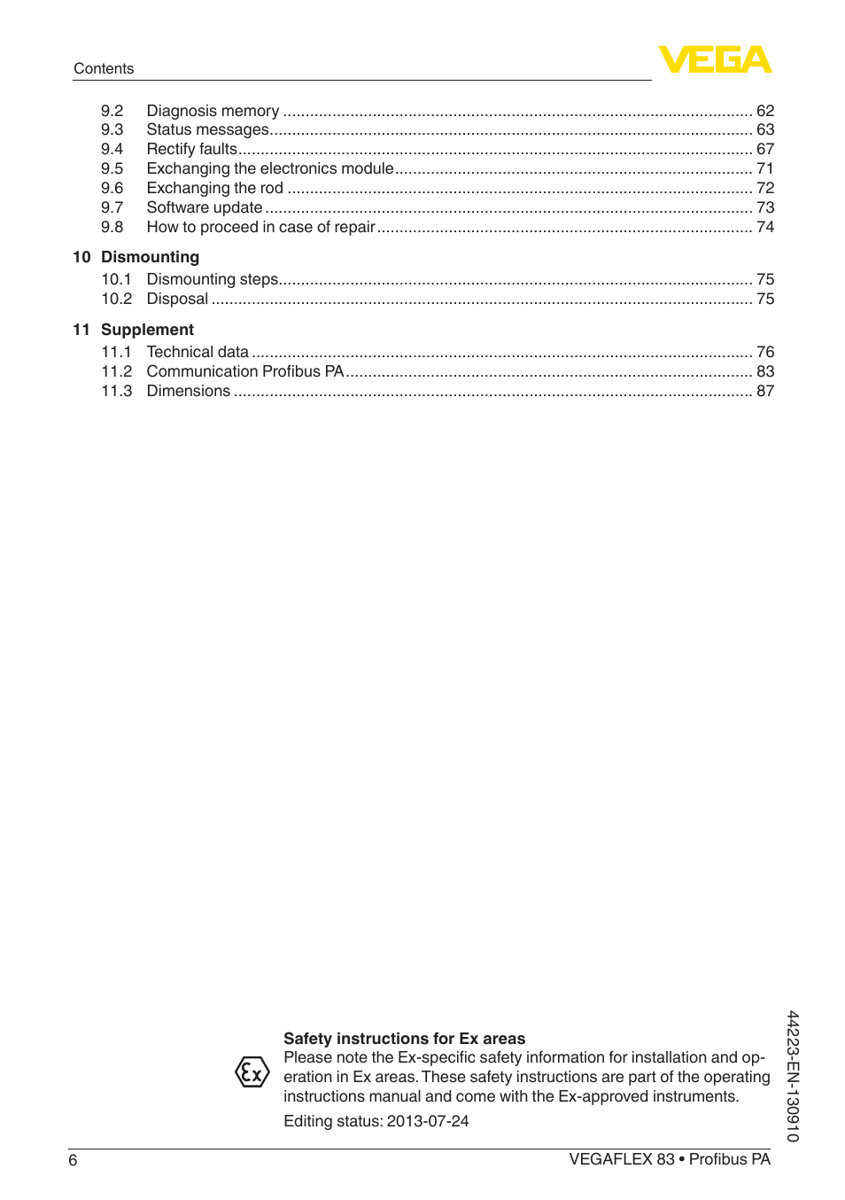 VEGA VEGAFLEX 83 Profibus PA Polished version User Manual | Page 6 / 96