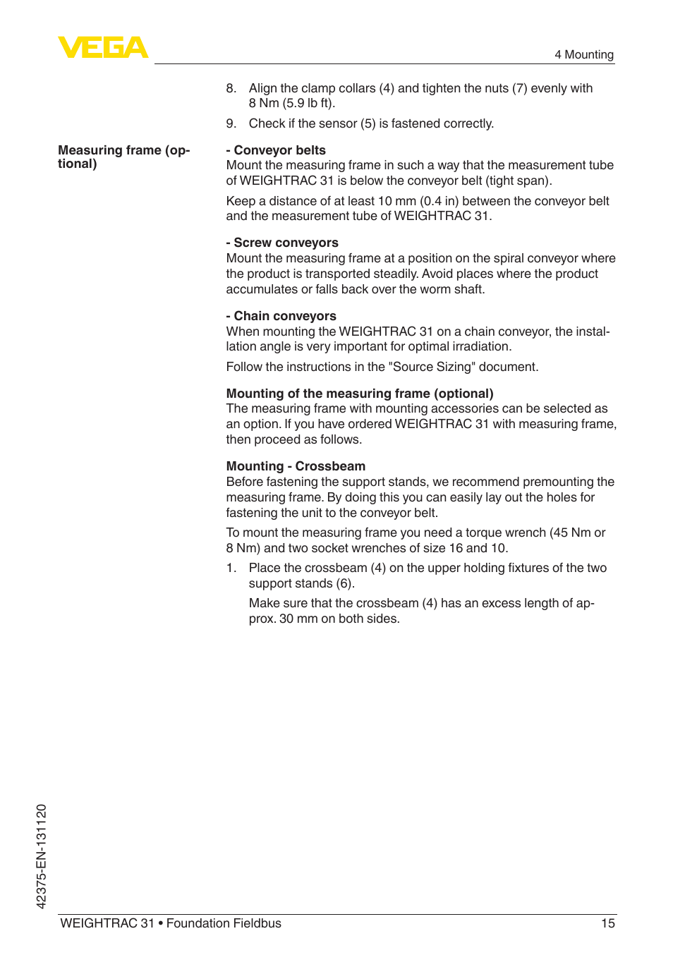 VEGA WEIGHTRAC 31 Foundation Fieldbus User Manual | Page 15 / 84