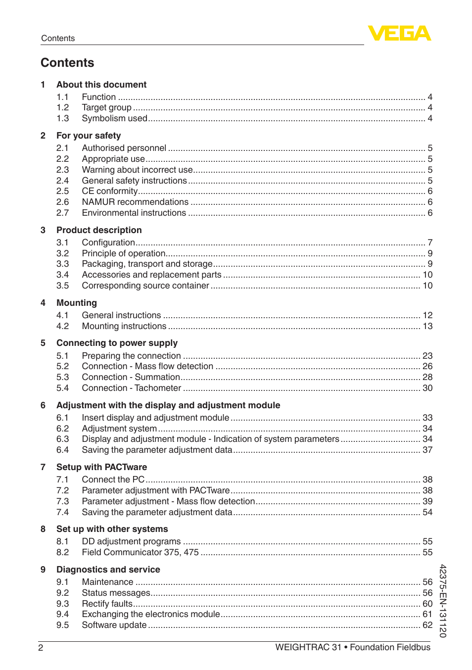 VEGA WEIGHTRAC 31 Foundation Fieldbus User Manual | Page 2 / 84