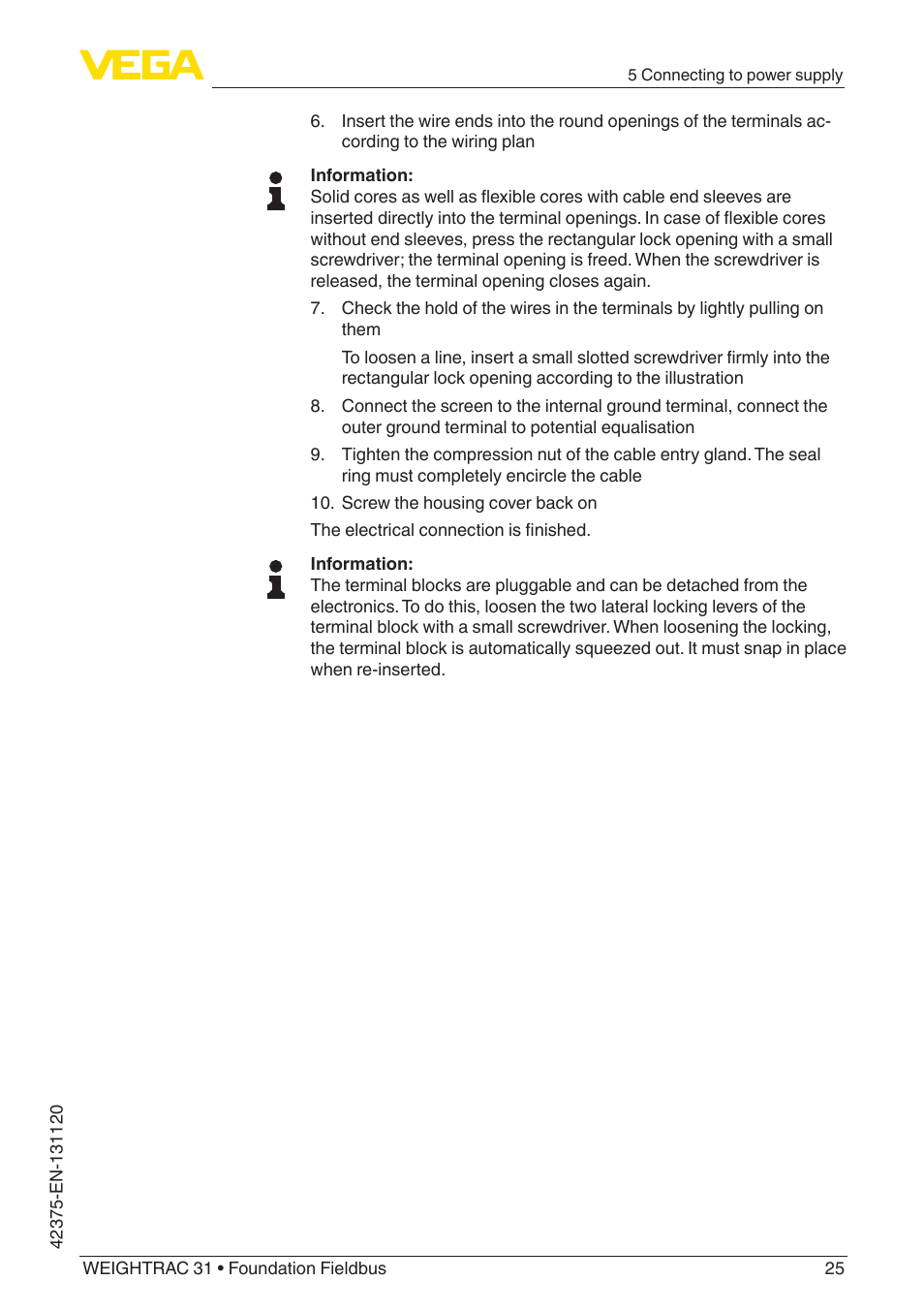 VEGA WEIGHTRAC 31 Foundation Fieldbus User Manual | Page 25 / 84