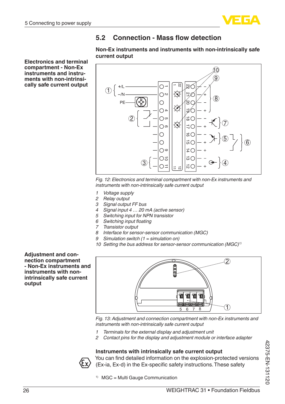 2 connection - mass flow detection | VEGA WEIGHTRAC 31 Foundation Fieldbus User Manual | Page 26 / 84