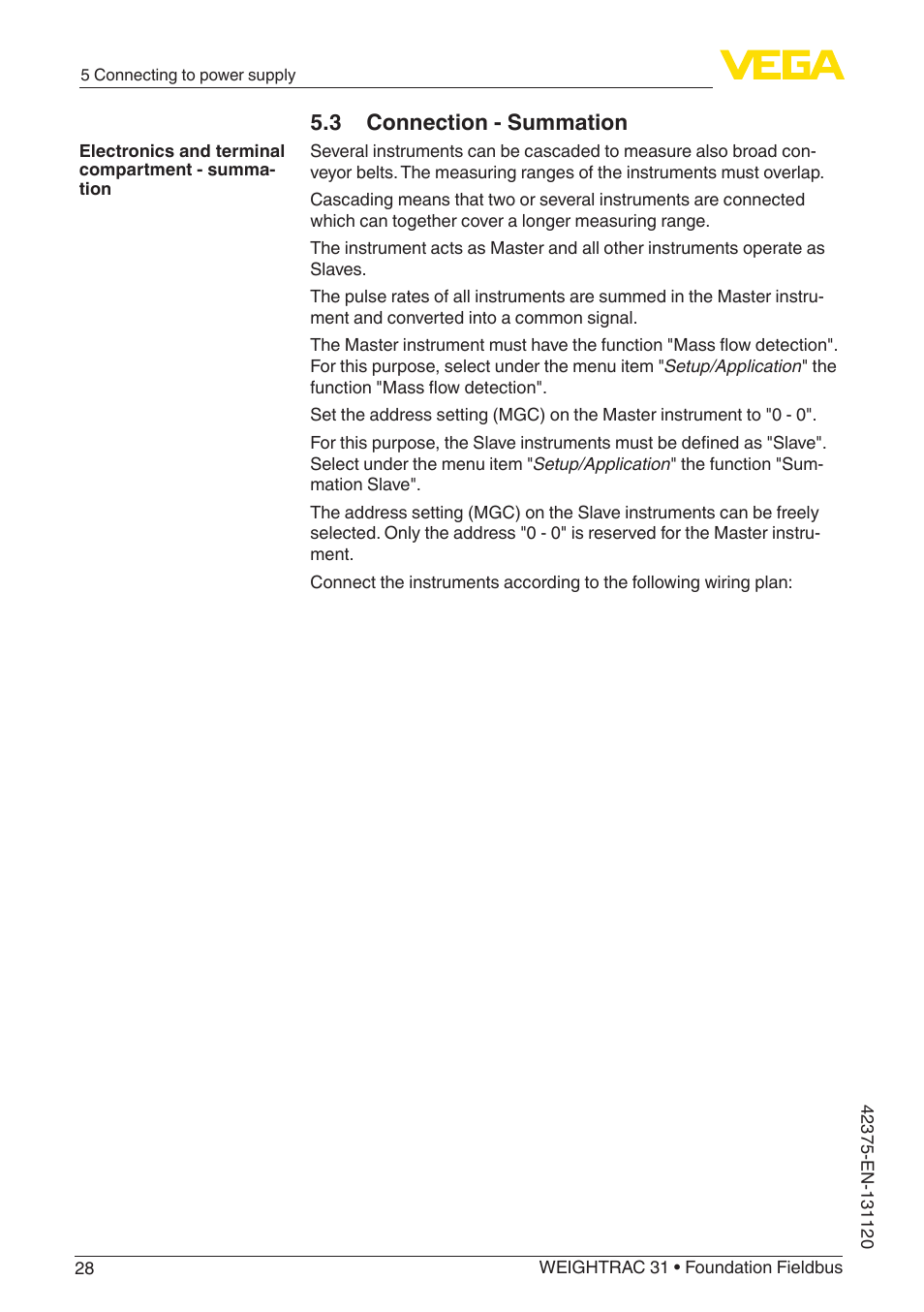 3 connection - summation | VEGA WEIGHTRAC 31 Foundation Fieldbus User Manual | Page 28 / 84