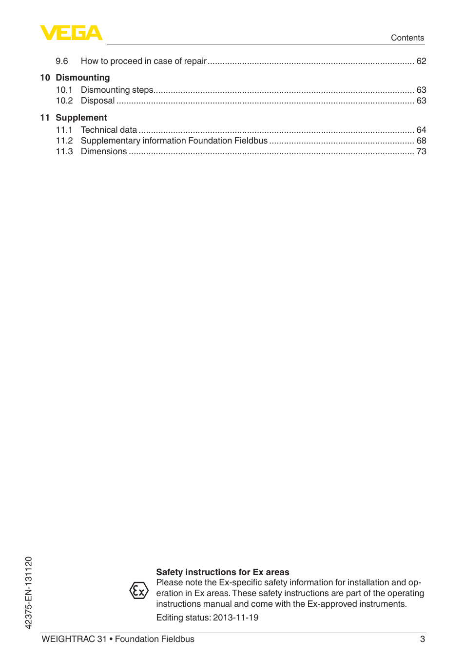 VEGA WEIGHTRAC 31 Foundation Fieldbus User Manual | Page 3 / 84
