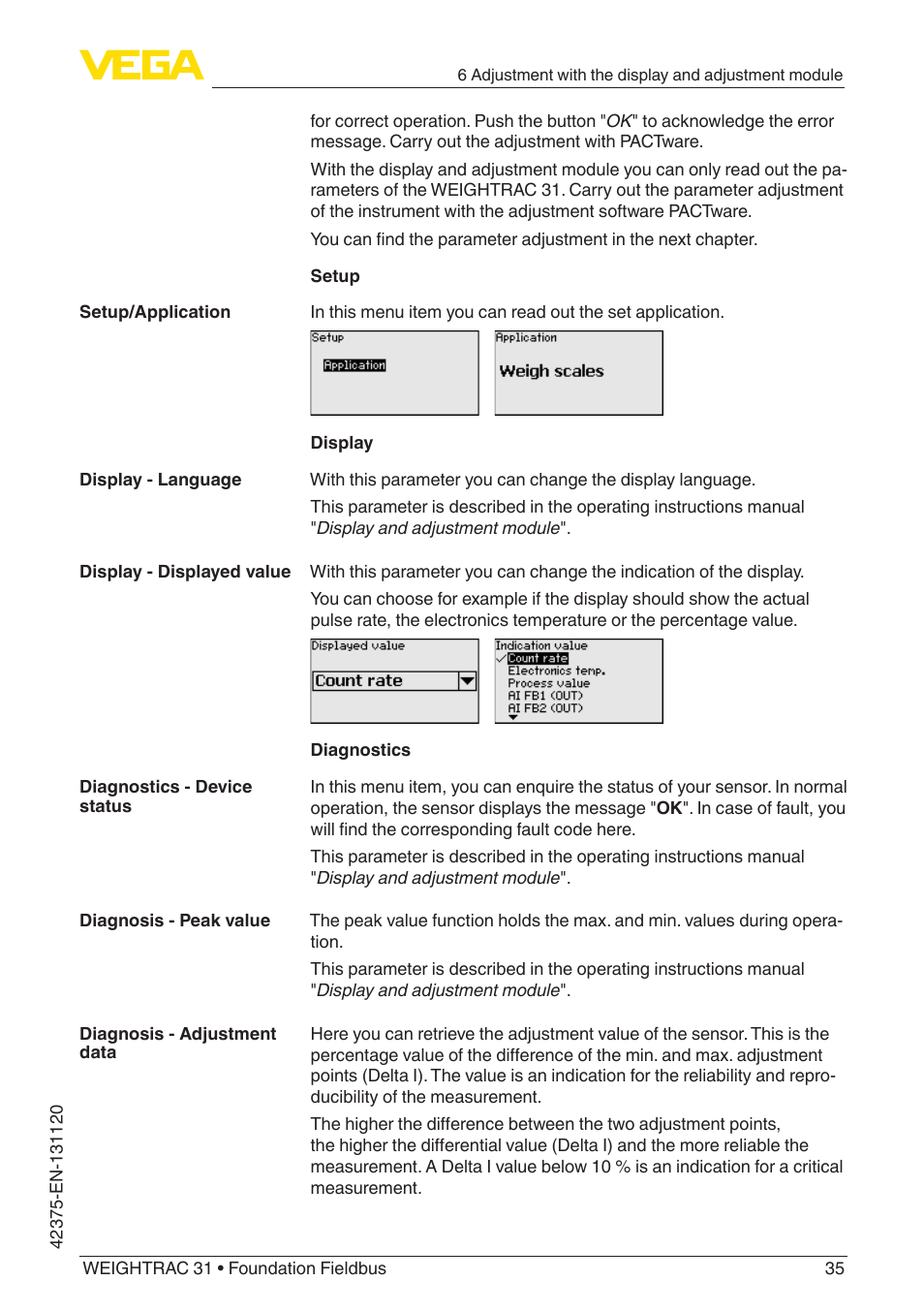 VEGA WEIGHTRAC 31 Foundation Fieldbus User Manual | Page 35 / 84