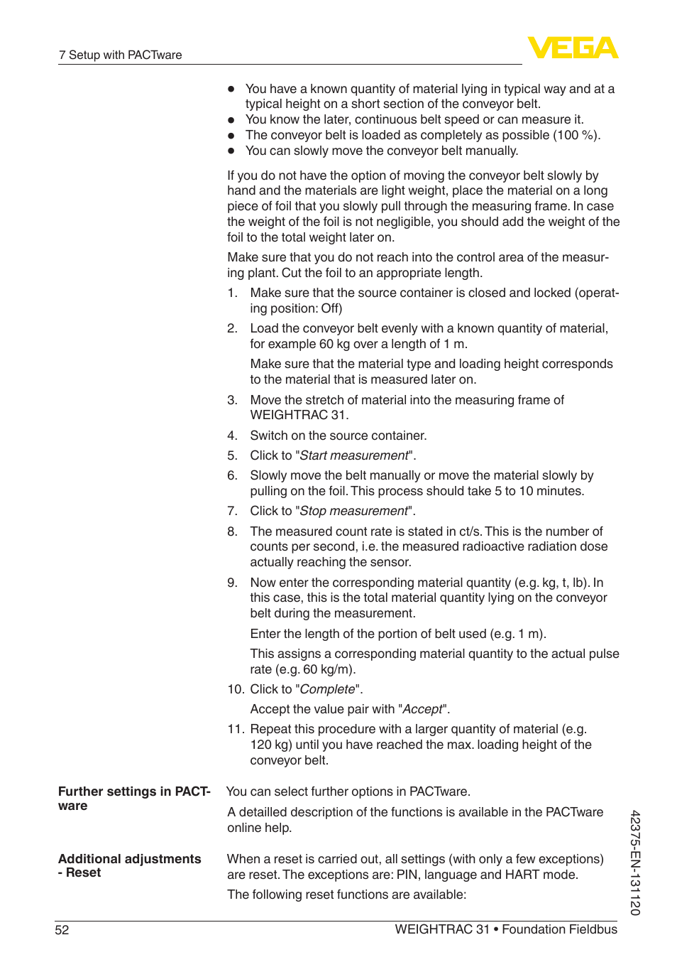 VEGA WEIGHTRAC 31 Foundation Fieldbus User Manual | Page 52 / 84