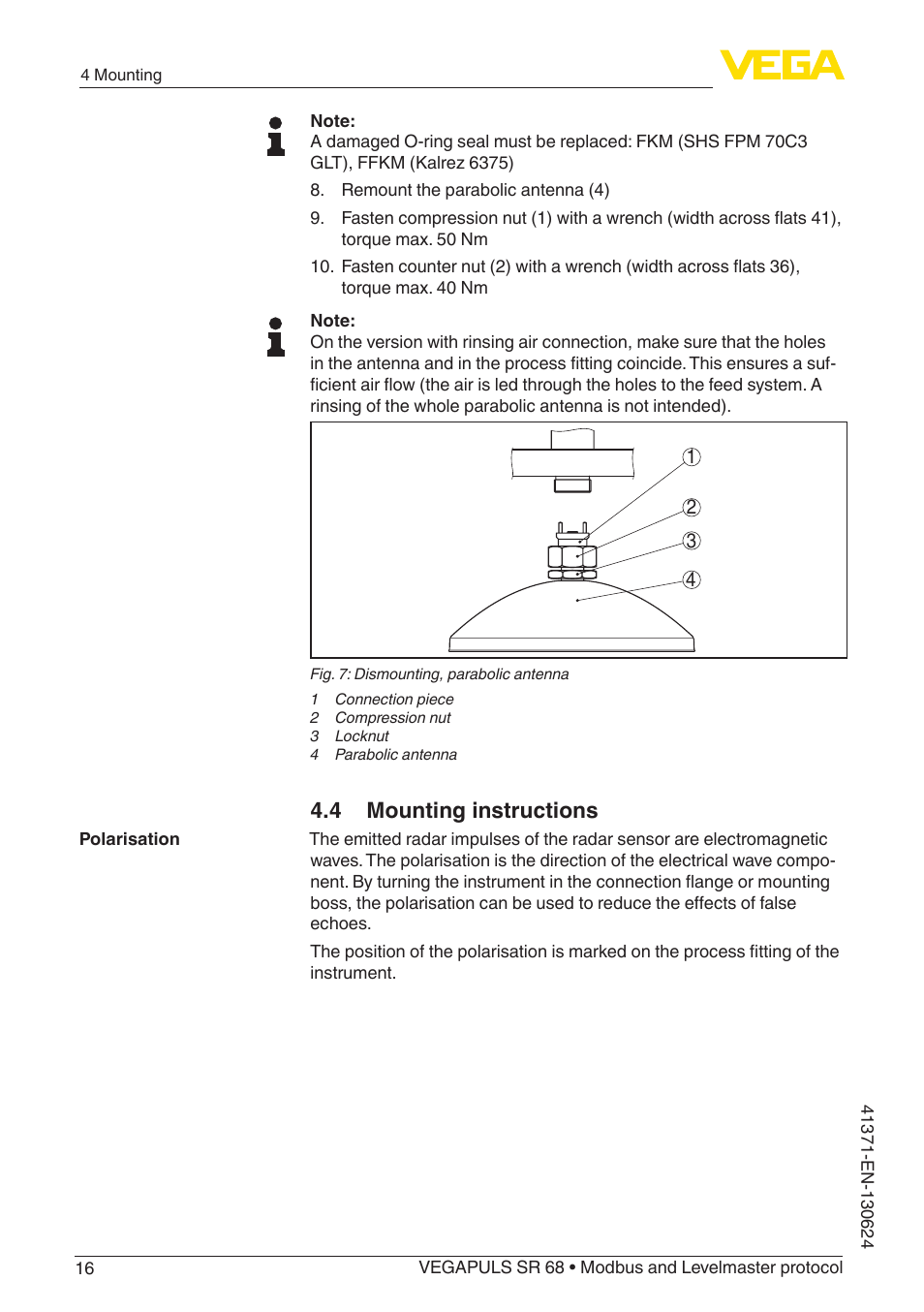 4 mounting instructions | VEGA VEGAPULS SR 68 Modbus and Levelmaster protocol User Manual | Page 16 / 92