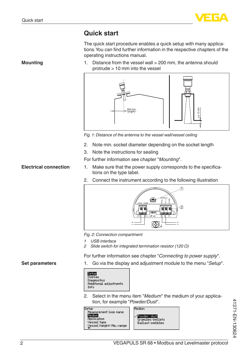 Quick start | VEGA VEGAPULS SR 68 Modbus and Levelmaster protocol User Manual | Page 2 / 92