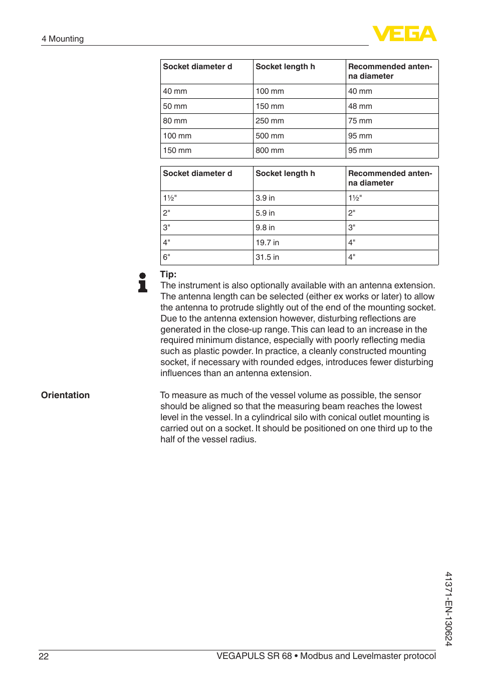 VEGA VEGAPULS SR 68 Modbus and Levelmaster protocol User Manual | Page 22 / 92