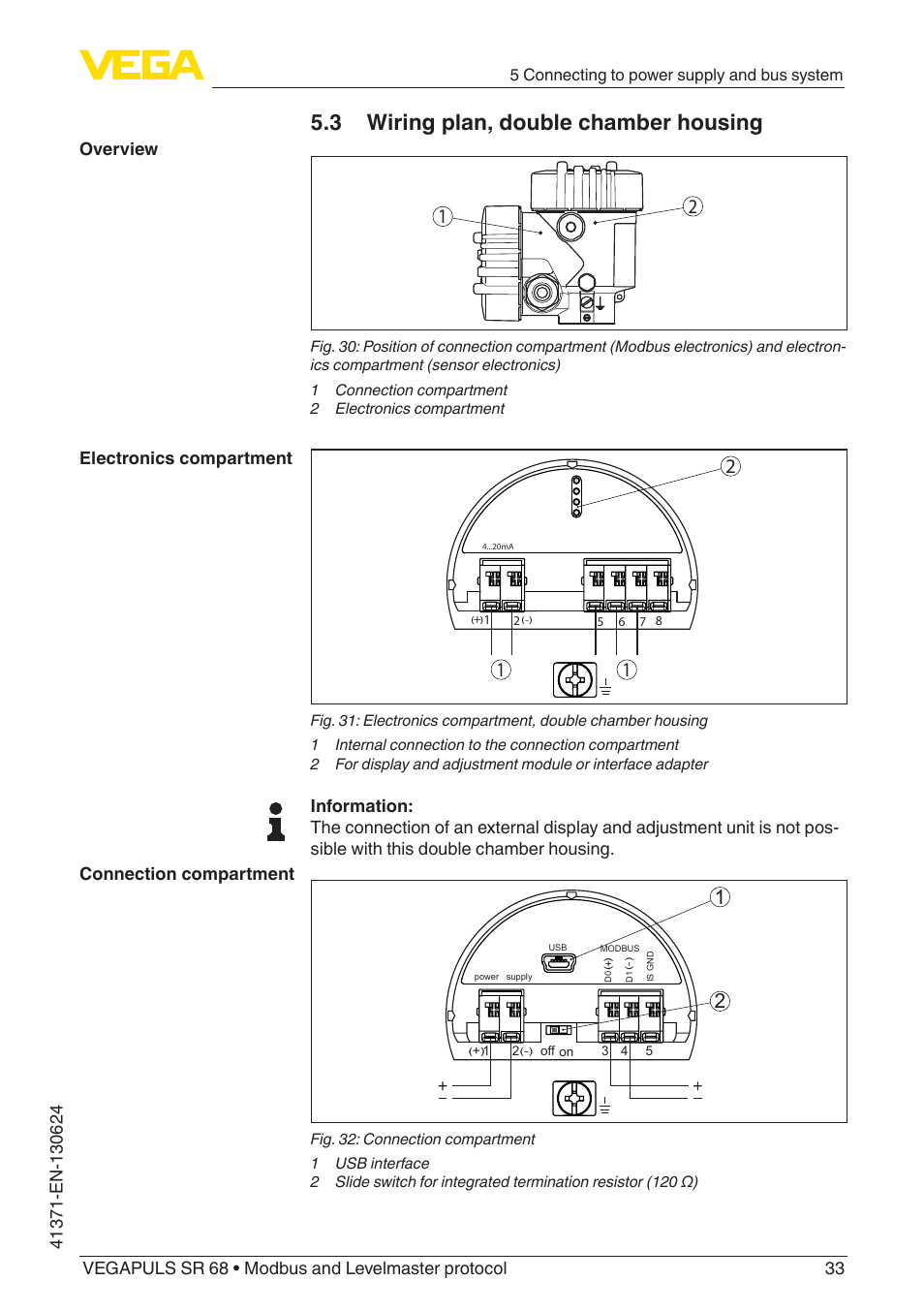 3 wiring plan, double chamber housing | VEGA VEGAPULS SR 68 Modbus and Levelmaster protocol User Manual | Page 33 / 92