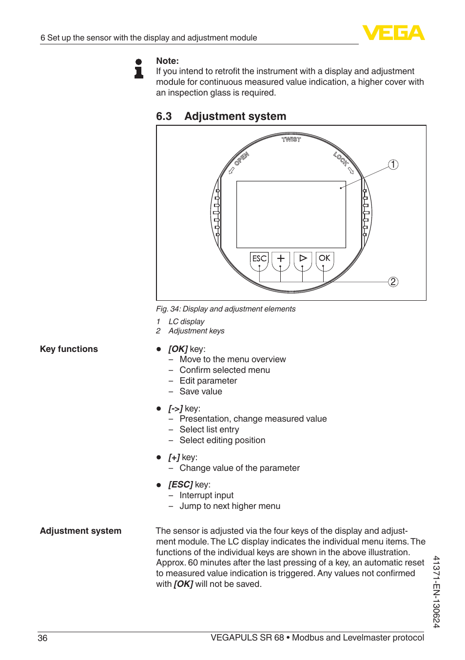 3 adjustment system | VEGA VEGAPULS SR 68 Modbus and Levelmaster protocol User Manual | Page 36 / 92