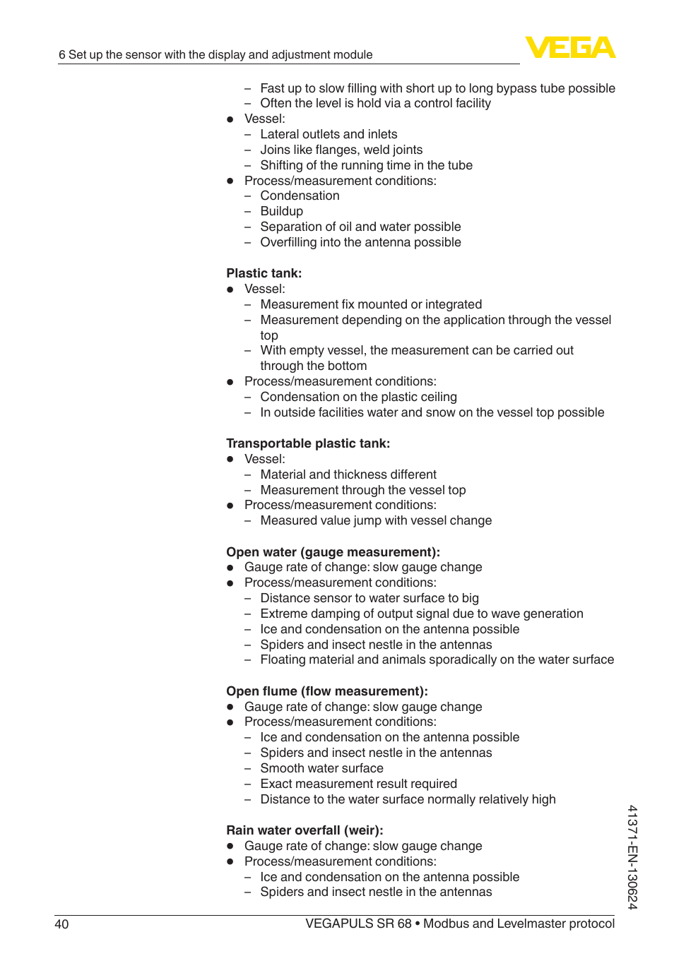 VEGA VEGAPULS SR 68 Modbus and Levelmaster protocol User Manual | Page 40 / 92