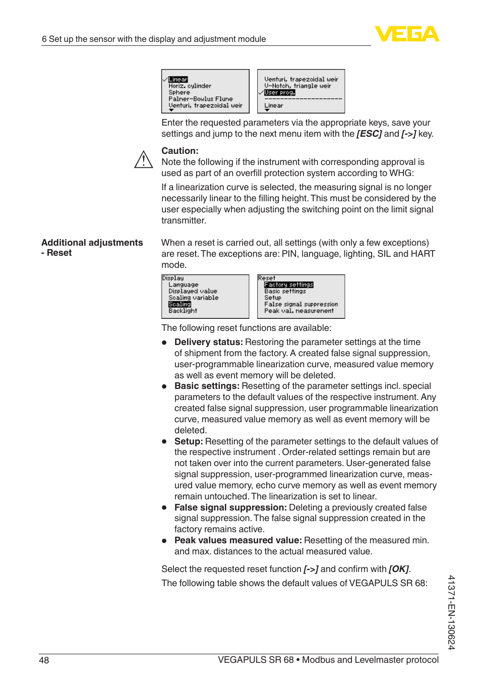 VEGA VEGAPULS SR 68 Modbus and Levelmaster protocol User Manual | Page 48 / 92