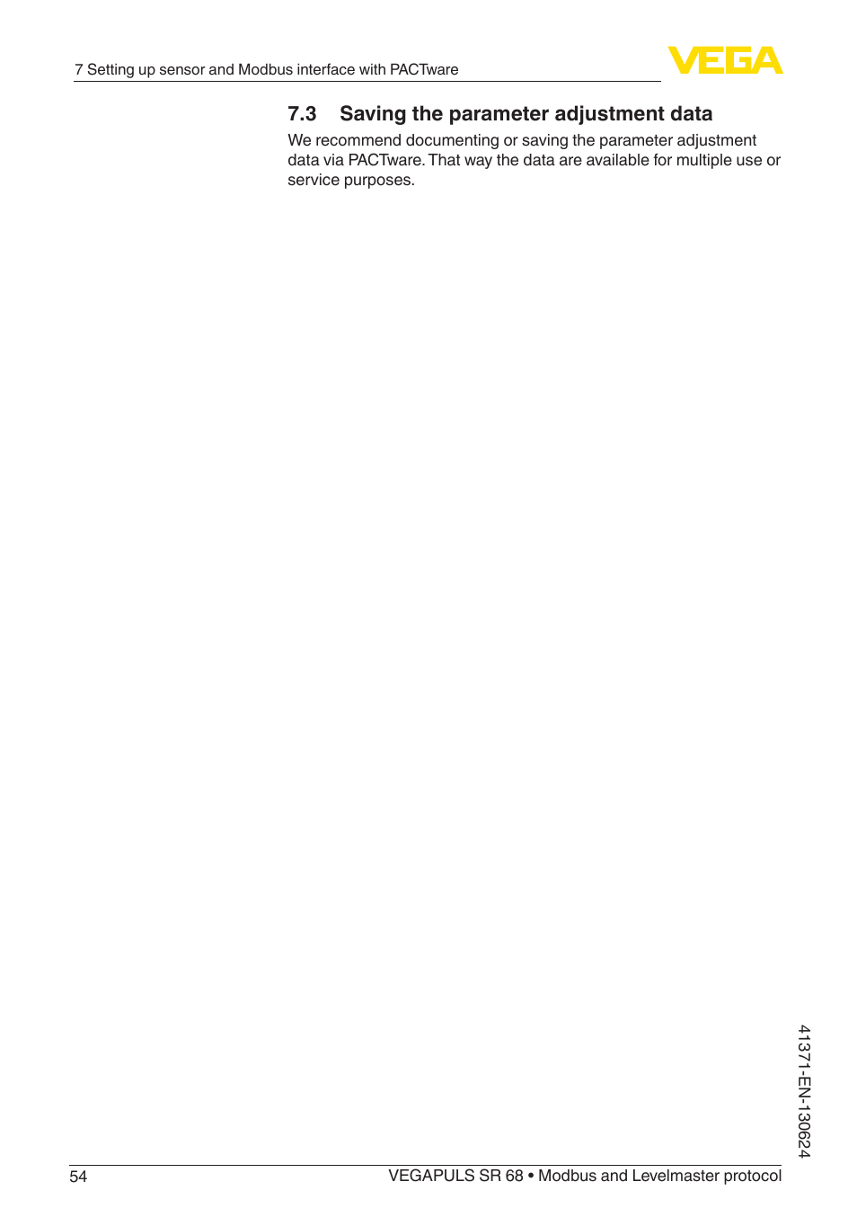 3 saving the parameter adjustment data | VEGA VEGAPULS SR 68 Modbus and Levelmaster protocol User Manual | Page 54 / 92