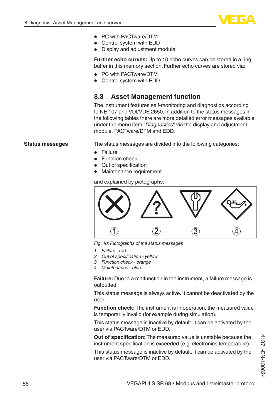 3 asset management function | VEGA VEGAPULS SR 68 Modbus and Levelmaster protocol User Manual | Page 56 / 92