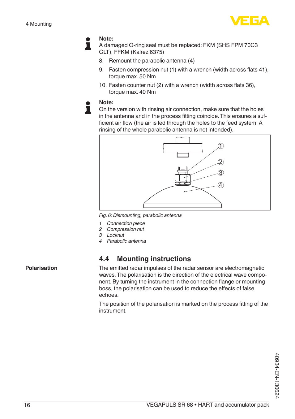 4 mounting instructions | VEGA VEGAPULS SR 68 HART and accumulator pack User Manual | Page 16 / 76