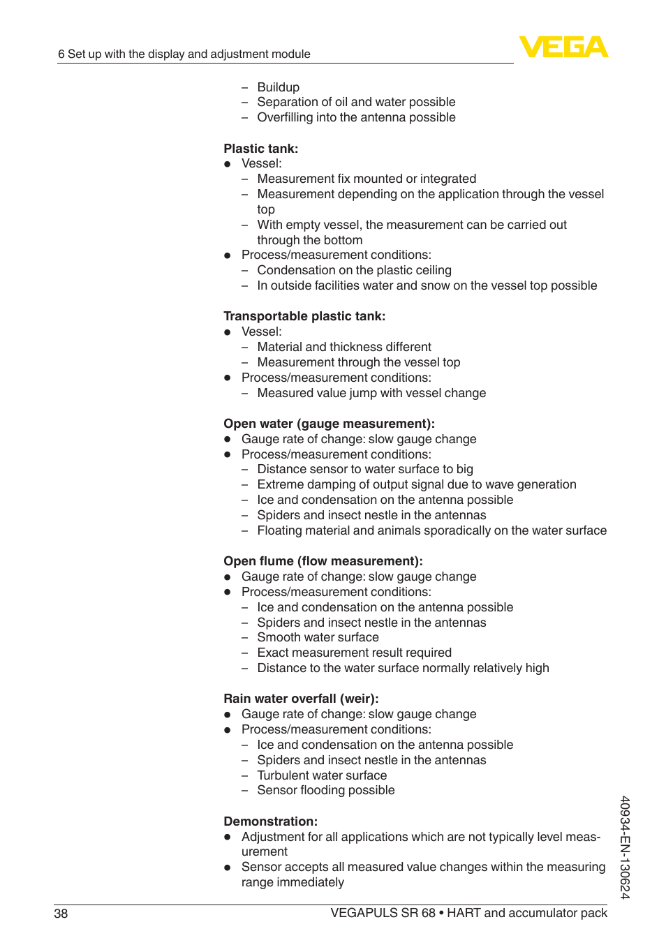 VEGA VEGAPULS SR 68 HART and accumulator pack User Manual | Page 38 / 76