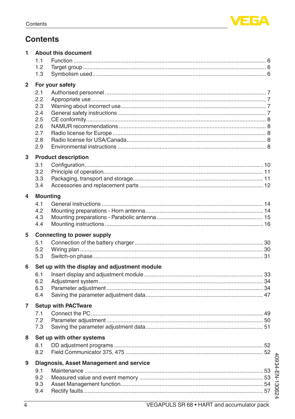 VEGA VEGAPULS SR 68 HART and accumulator pack User Manual | Page 4 / 76